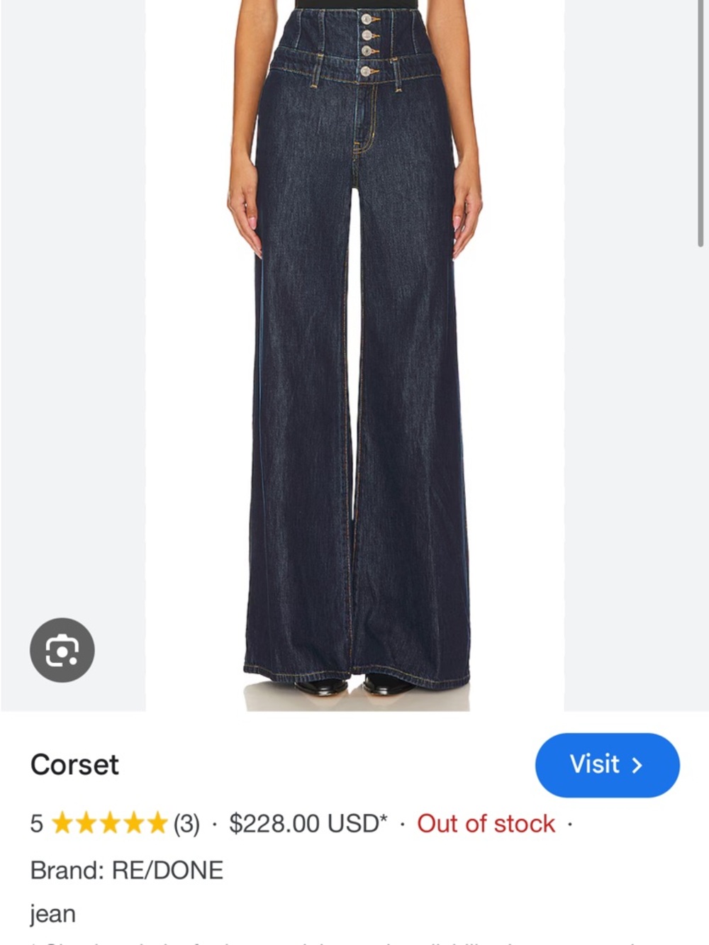 Re/Done Dark Blue Corset High-Waist Wide-Leg Jeans